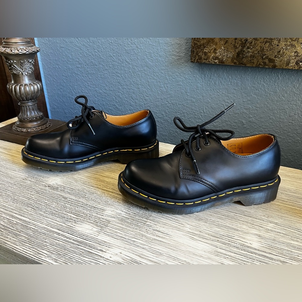 LIKE NEW!!! Dr. Martens Black Oxfords with Yellow Stitching
